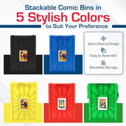 BCW Supplies Short Comic Book Bin, Heavy-Duty Acid-Free Plastic, Black, Holds 150 Comics, Stackable 5-Pack