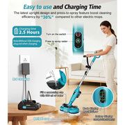 Amiluo Cordless Electric Spin Mop, Dual-Motor 800 RPM, 6,000 mAh Battery, Water Spray, LED Headlights, Smart Display, Self-Propelled, Multi-Surface Cleaning, Blue, M2