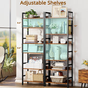 IRONCK 71 in Tall Bookshelf, 6-Tier Industrial Style Metal Rack with Brown Wood Shelves and Black Frame, Adjustable Shelves, Open Storage for Home Office