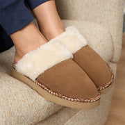 Minnetonka Cerise Women's Suede Slide Slippers with Hard Sole, Tan, Size 9, 40932