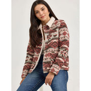 Wrangler Women's Sherpa Lined Jacquard Barn Jacket, Southwestern Geometric Print, Burgundy, Large, 112368301