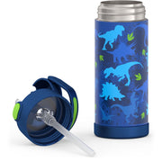 Thermos Kids Stainless Steel Funtainer Water Bottle with Straw, Leak-Proof, Dinosaur Design, 14 oz, F40524DN4