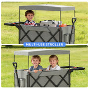 SaveJoy PW-SM185-2 Wagon Stroller for Kids, 3-in-1 Collapsible Dual Toddler Seats, Removable Canopy, 5-Point Harness, All-Terrain Wheels, Adjustable Push Handle