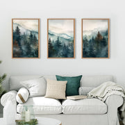TOARTi Watercolor Misty Forest Framed Canvas Wall Art Set, Nature Landscape, Foggy Mountain Pine Trees, Three-Piece, 16x24x3 in