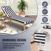 Geemuslly Outdoor Chaise Lounge Cushion, Waterproof, Fade Resistant, Non-Slip with Ties, Navy Blue and White Stripes, 72x21 in