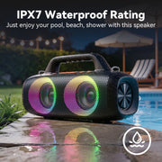 Veatool Portable Bluetooth Speaker, 80W Peak Power, Bass Boost, 24H Playtime, RGB Lights, IPX7 Waterproof, Wireless Stereo, Black, S8