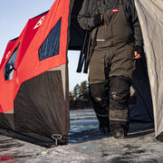 Eskimo Outbreak 850XDP Ice Fishing Shelter, StormShield Insulated Fabric, Dual No-Trip Doors, 7-9 Person, Red/Black, 50850