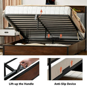 GUNAITO WAL-HB071 Lift Up Storage Platform Bed Frame With Wingback Upholstered Headboard, Charging Station & LED Lights