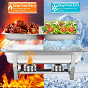 EVGTTI Chafing Dish Buffet Set, 8 Quart, Premium Stainless Steel, 4 Pack, Half Size Food Pan, Lid Holder, Stable Legs