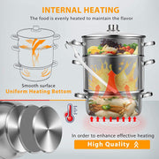 SPECSTAR 8.5-Qt Stainless Steel Fruit Steamer Juicer, 3-Layer Design, Tempered Glass Lid, Hose Clamp, Loop Handles