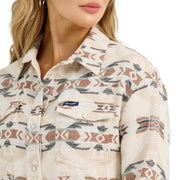 Wrangler Women's Retro Aztec Print Unlined Boyfriend Fit Shacket, Cream Multi, Large
