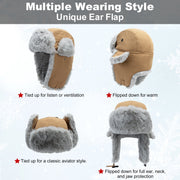 Toptie Winter Trapper Hat, Windproof Faux Fur Lined, Blue - Adjustable Strap
