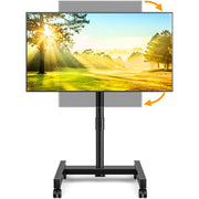 YOMT Modern Metal Rolling TV Cart Stand for 13 to 43 Inch TVs, Lockable Wheels, Height Adjustable, Tilt Screen, Black, MT1004-Z