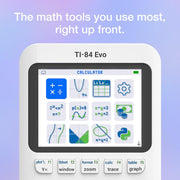 Texas Instruments TI-84 Evo Graphing Calculator, White, Icon-Based Home Screen, USB-C Charging, Python Programming, 84EVO/FC/1L1/A