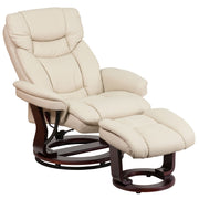 Flash Furniture BT7821VIN Contemporary Brown Leather Recliner and Curved Ottoman with Swiveling Mahogany Wood Base