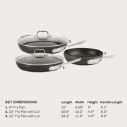 All-Clad HA1 Hard Anodized Nonstick Fry Pan Set, 5-Piece Cookware, 8 in, 10 in with Lid, 12 in with Lid, Induction Compatible, Oven Safe to 500F, Black, E100S563