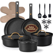 Carote A10492 Nonstick Cookware Sets, 19 Pcs Non Stick Pots and Pans Set with Removable Handle, Black