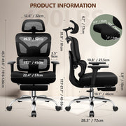 Coolhut Ergonomic Office Chair, Big and Tall, Adjustable Lumbar Support, 3D Headrest, Flip-Up Armrests, Retractable Footrest, Breathable Mesh, High Back, Black