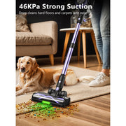 Cocbny H28 Cordless Stick Vacuum Cleaner, 500W Brushless Motor, Self-Standing, Wall Charging, 55 Min Runtime, HEPA Filtration, Purple