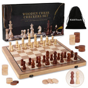 KiddiTouch 15 inch Magnetic Wooden Chess Set 2 in 1 Folding Chess Board