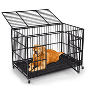 CAMMOO WMUSN1062161A Heavy Duty Dog Crate, 48 in, Alloy Steel with Four Lockable Wheels, Dual Doors, Removable Waterproof Tray, Black