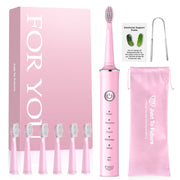 JTF JTF-J40 Sonic Electric Toothbrush for Adults and Kids with 6 Brush Heads, Tongue Scraper and Travel Bag - 5 Modes Rechargeable Power Toothbrush