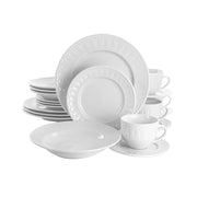 Elama Charlotte 20 Piece Porcelain Dinnerware Set, White, Microwave and Dishwasher Safe