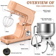 LINKChef SM10280-US-PE Stand Mixer, 5.3QT 800W 6+P Speeds with Whisk, Dough Hook and Beater, Peach