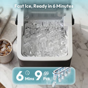 EUHOMY Countertop Ice Maker, Portable, 26 lb Daily Output, 9 Bullet Ice Cubes in 6 Minutes, 2 Ice Sizes, Self-Cleaning, 1.1L Water Tank, Black, IM021-B1