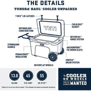 YETI Tundra Haul Cooler, Portable Wheeled, Rotomolded Construction, PermaFrost Insulation, NeverFlat Wheels, StrongArm Handle, Ridgeline, 55 lb Capacity, 10060450008