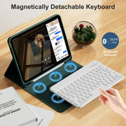 KVTVOU Keyboard Case for iPad A16 11 Inch 2025 and 10th Generation 10.9 Inch 2022, Detachable Wireless Bluetooth Keyboard Cover with Pencil Holder, Blue