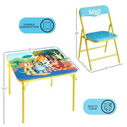 Idea Nuova Bluey Kids Table and Chair Set, 3-Piece Folding Activity Furniture with Square Table and 2 Padded Chairs, Durable Steel Frame, Ages 3+