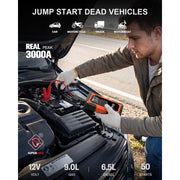 GOOLOO A3X Car Jump Starter with 3000A Peak Current, 150 PSI Cordless Air Compressor, USB Power Bank, LED Flashlight for 9.0L Gas and 6.5L Diesel Engines