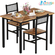 Lamerge 3 Piece Dining Table Set, Industrial MDF Wood Table with Rust-Proof Metal Frame, Rustic Brown, Compact Rectangular Table with 2 Ergonomic High Back Chairs