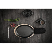 HAWOK Cast Iron Fajita Plate Sizzler Pan Set, Pre-Seasoned, Bamboo Tray and Cotton Handle Holder, Set of 12