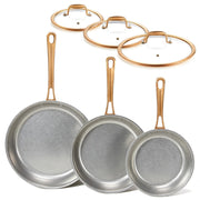 Kitexpert Tri-Ply Stainless Steel Frying Pan Set with Lids, 8 in, 9.5 in, 11 in Skillets, Induction Compatible, Dishwasher and Oven Safe