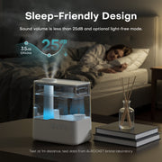 ALROCKET 5L Ultrasonic Cool Mist Humidifier with 360 Rotating Dual Nozzles, Essential Oil Diffuser, Nightlight, Quiet 25dB Operation, Top Fill, White, DH-JS20