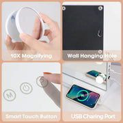 Fenchilin Vanity Mirror with 18 LED Lights, Adjustable Brightness, USB Charging, 32 x 23 in White Metal, Tabletop and Wall Mount, 5846