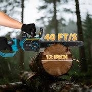 UNTIMATY Cordless Electric Chainsaw, 12 Inch, 1200W Motor, Automatic Chain Oiler, Tool-less Chain Tensioning, Blue