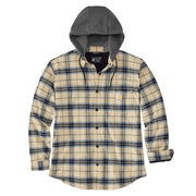 Carhartt Rugged Flex Relaxed Fit Flannel Fleece Lined Hooded Shirt Jacket, Oatmeal Plaid, X-Large, 107011
