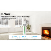 KNKA Pro Humidifier, Large Room Ultrasonic Cool Mist, 9L Tank, Smart Humidity Control, Essential Oil Diffuser, Quiet Operation, Remote Control, White