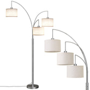 SUNMORY 3 Lights Floor Lamp, 78 in Tall Modern Arc Design with Hanging Linen Drum Shades, Heavy Base, Silver, WM01_F00079014A_SL