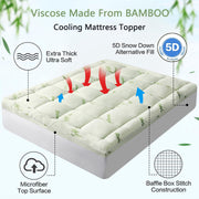 PATSBA Queen Size Mattress Topper, Bamboo Cover, Plush 2-Inch Thickness, Noiseless, Deep Pocket 8-21 in