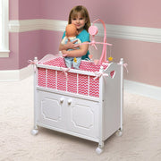 Badger Basket 17291 Cabinet Doll Crib with Chevron Bedding and Free Personalization Kit - White/Pink