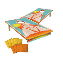 You The Fan Beach Vibe Cornhole Set, All-Wood Boards with UV-Resistant Palm-Tree Graphics, Includes Bags