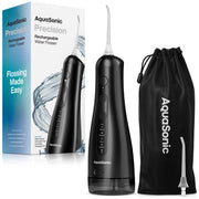AquaSonic Precision Rechargeable Cordless Water Flosser, Customizable 5 Modes with 8 Pressure Levels, Black, 290ml Reservoir, Travel Bag, 2 Flossing Tips