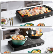 Sunmaki Portable Double Induction Cooktop with Removable Non-Stick Griddle Pan, 1800W, 2 Burner Hot Plate, Sensor Touch Controls, 9 Power Levels, 99 Min Timer, Black IRC1TZ21G-BK