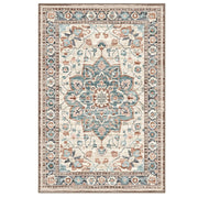 Gianna 9x12 FT Polyester Area Rug, Low-Pile, Machine Washable, Non-Slip Backing, Durable Edge Binding, Vintage Style, Blue