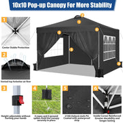 Hoteel HI-000015 10x10 Waterproof Pop up Canopy Tent with 4 Sidewalls, Black