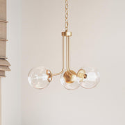 Progress Lighting Avec Merrit 3-Light Chandelier, Brushed Gold Finish, Clear Glass Globe Shades, Adjustable Height, Dimmable, 19 in